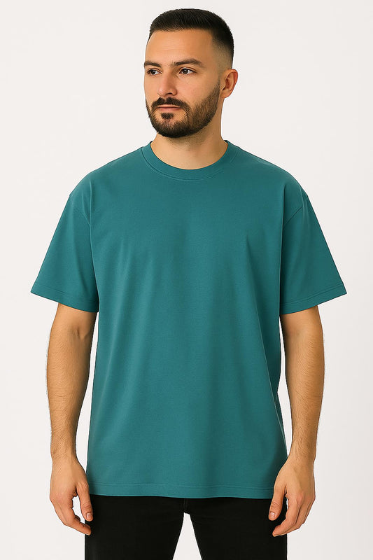 Erkek Oversize Tshirt (Bol Kalıp) Premium Kalite Düz Model - Yeşil