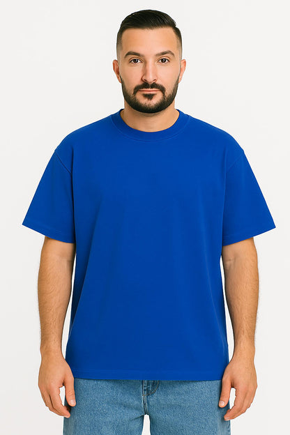 Erkek Oversize Tshirt (Bol Kalıp) Premium Kalite Düz Model - Saks Mavi