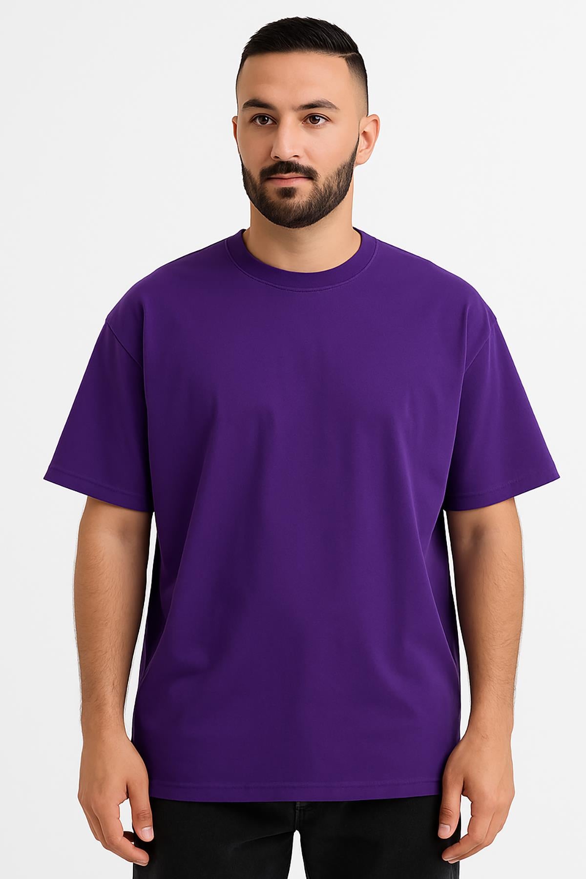 Erkek Oversize Tshirt (Bol Kalıp) Premium Kalite Düz Model - Mor