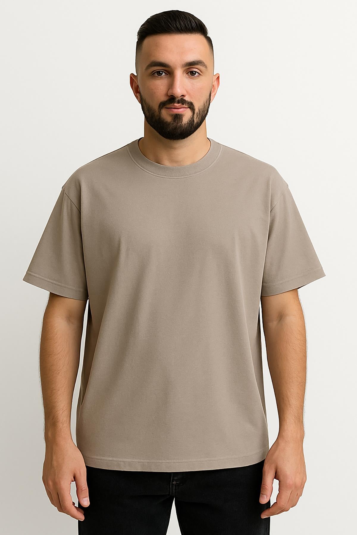 Erkek Oversize Tshirt (Bol Kalıp) Premium Kalite Düz Model - Açık Kahve