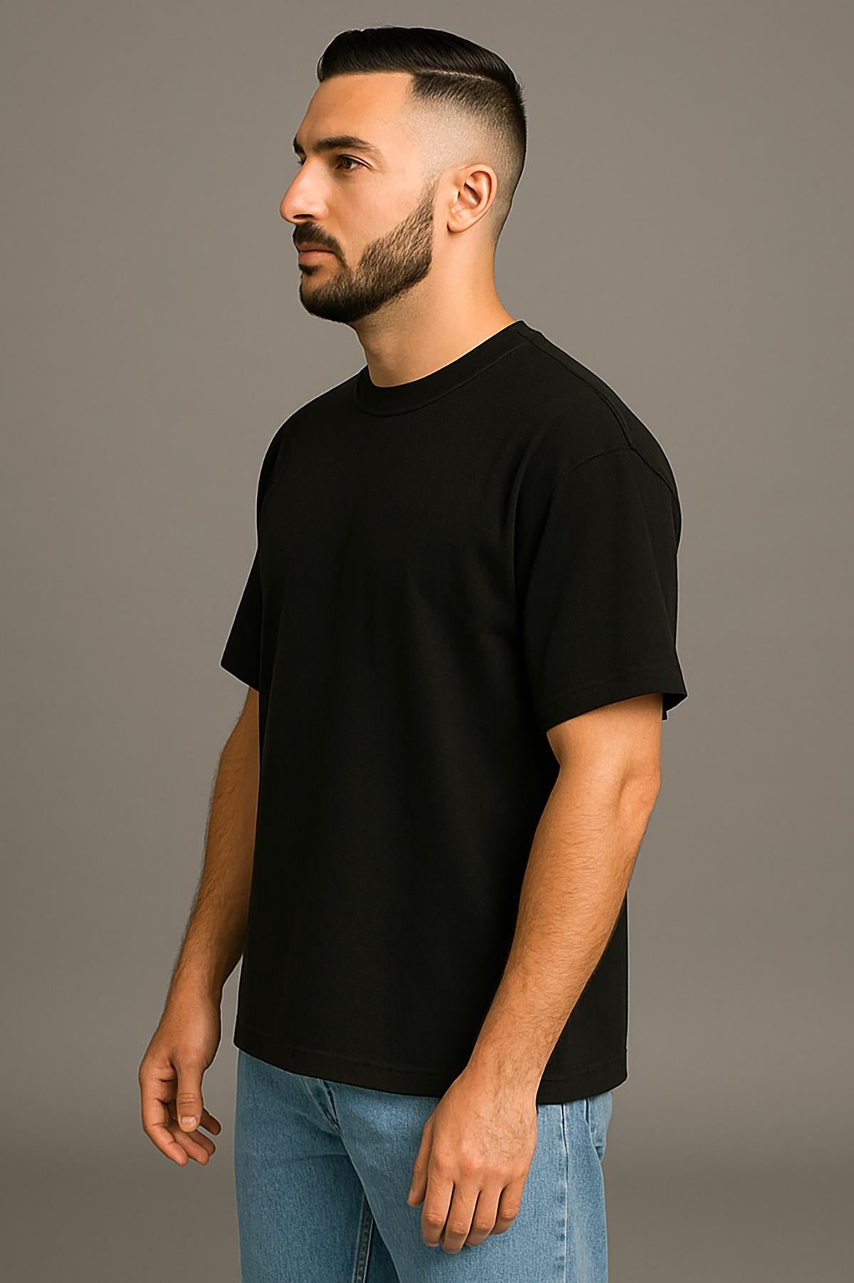 Erkek Oversize Tshirt (Bol Kalıp) Premium Kalite Düz Model - Siyah