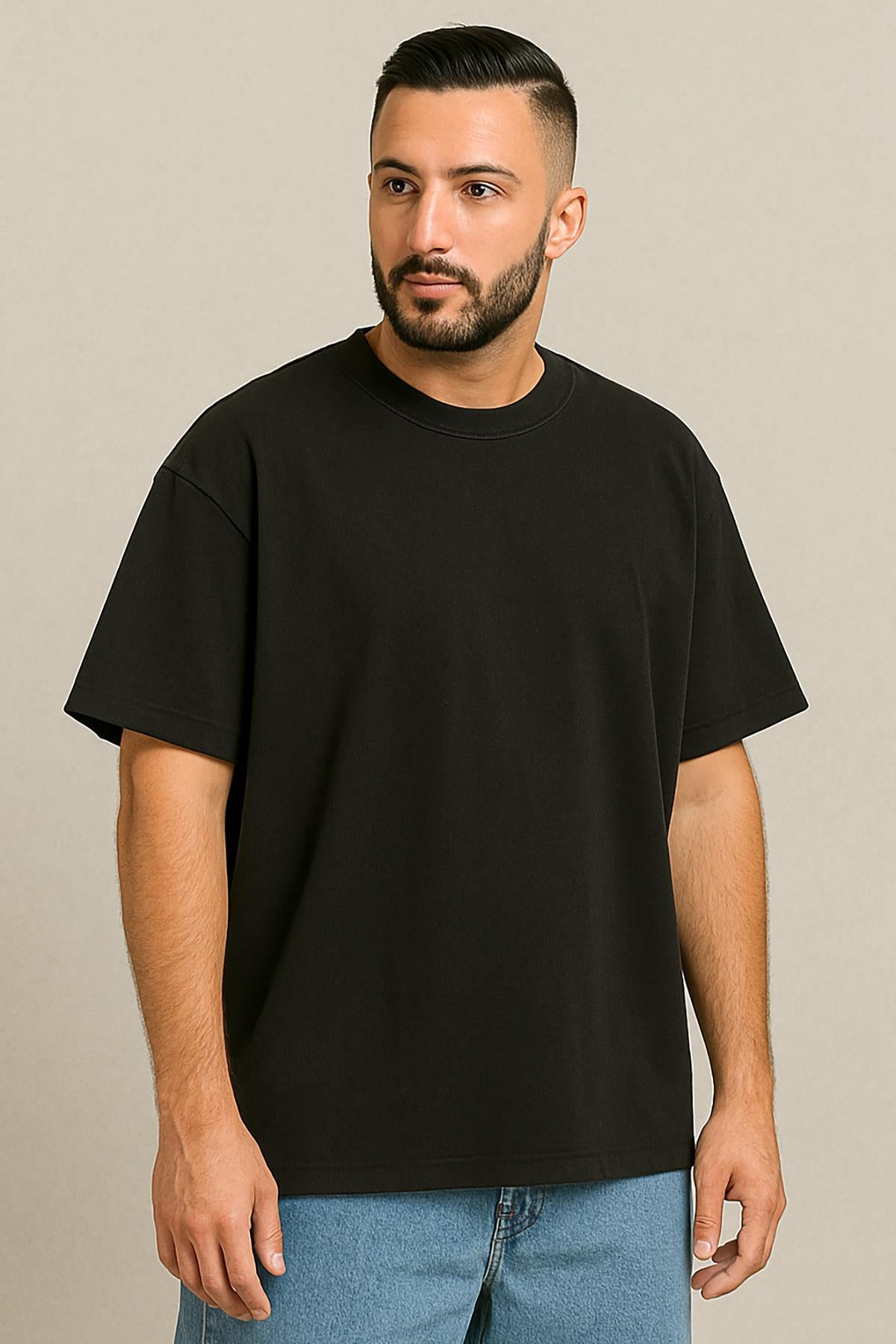 Erkek Oversize Tshirt (Bol Kalıp) Premium Kalite Düz Model - Siyah