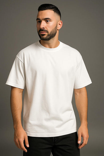 Erkek Oversize Tshirt (Bol Kalıp) Premium Kalite Düz Model - Beyaz