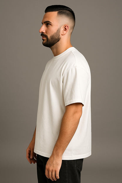 Erkek Oversize Tshirt (Bol Kalıp) Premium Kalite Düz Model - Beyaz
