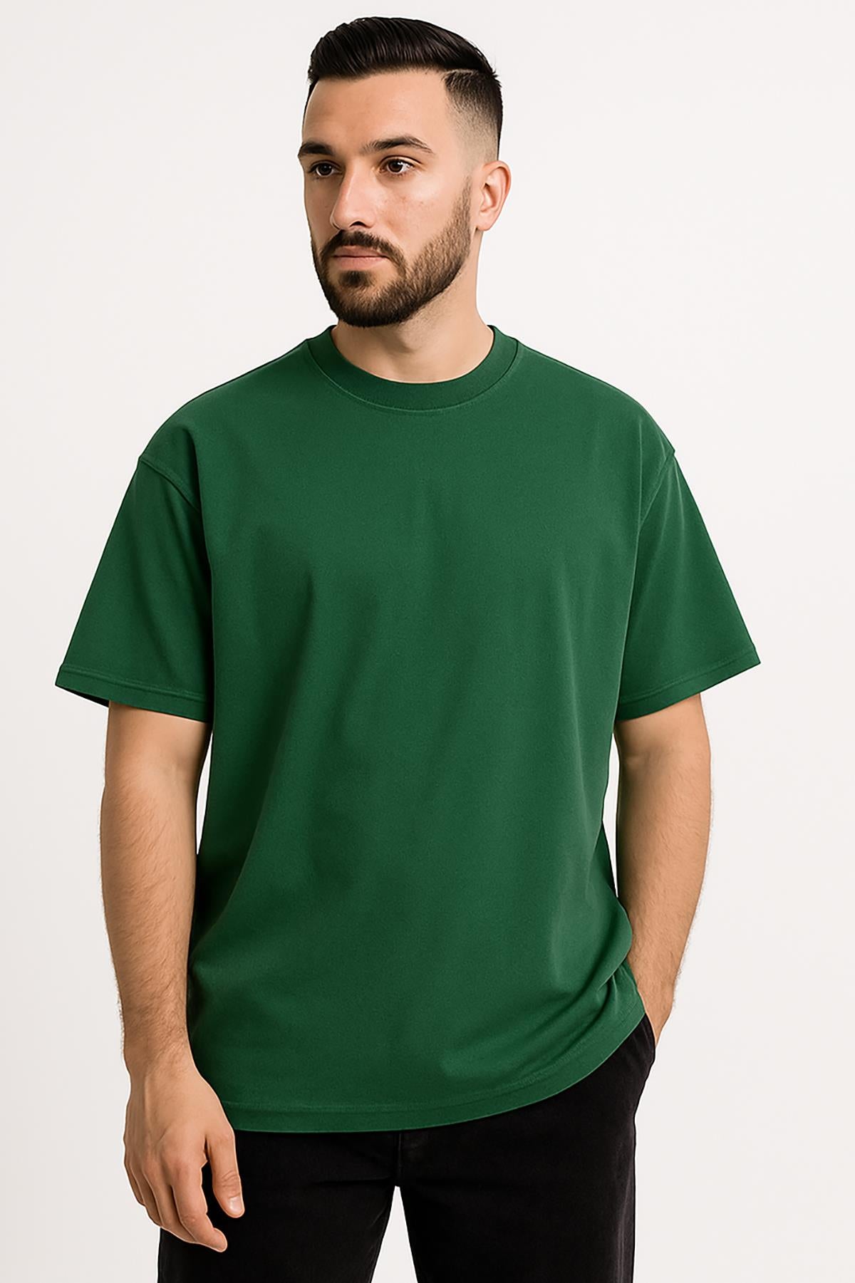 Erkek Oversize Tshirt (Bol Kalıp) Premium Kalite Düz Model - Haki Yeşil