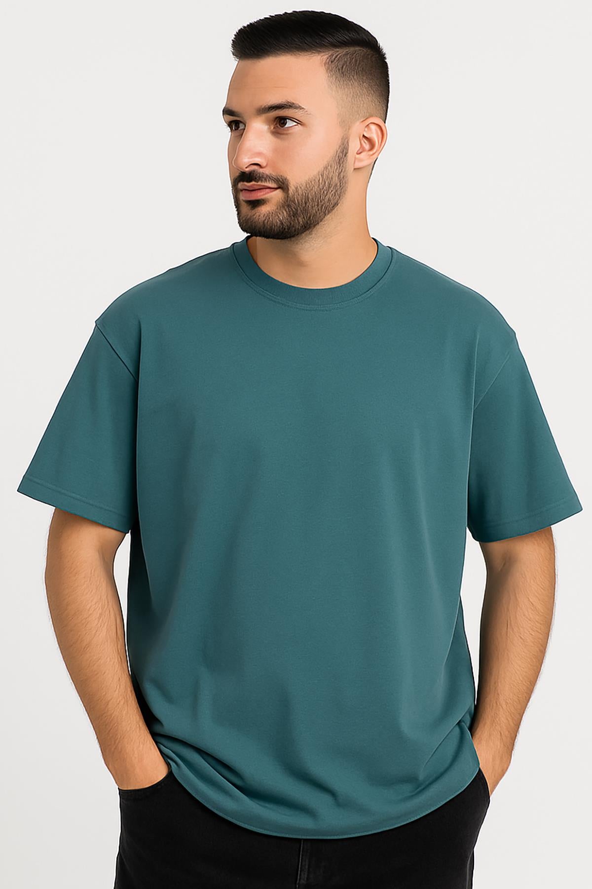 Erkek Oversize Tshirt (Bol Kalıp) Premium Kalite Düz Model - Yeşil