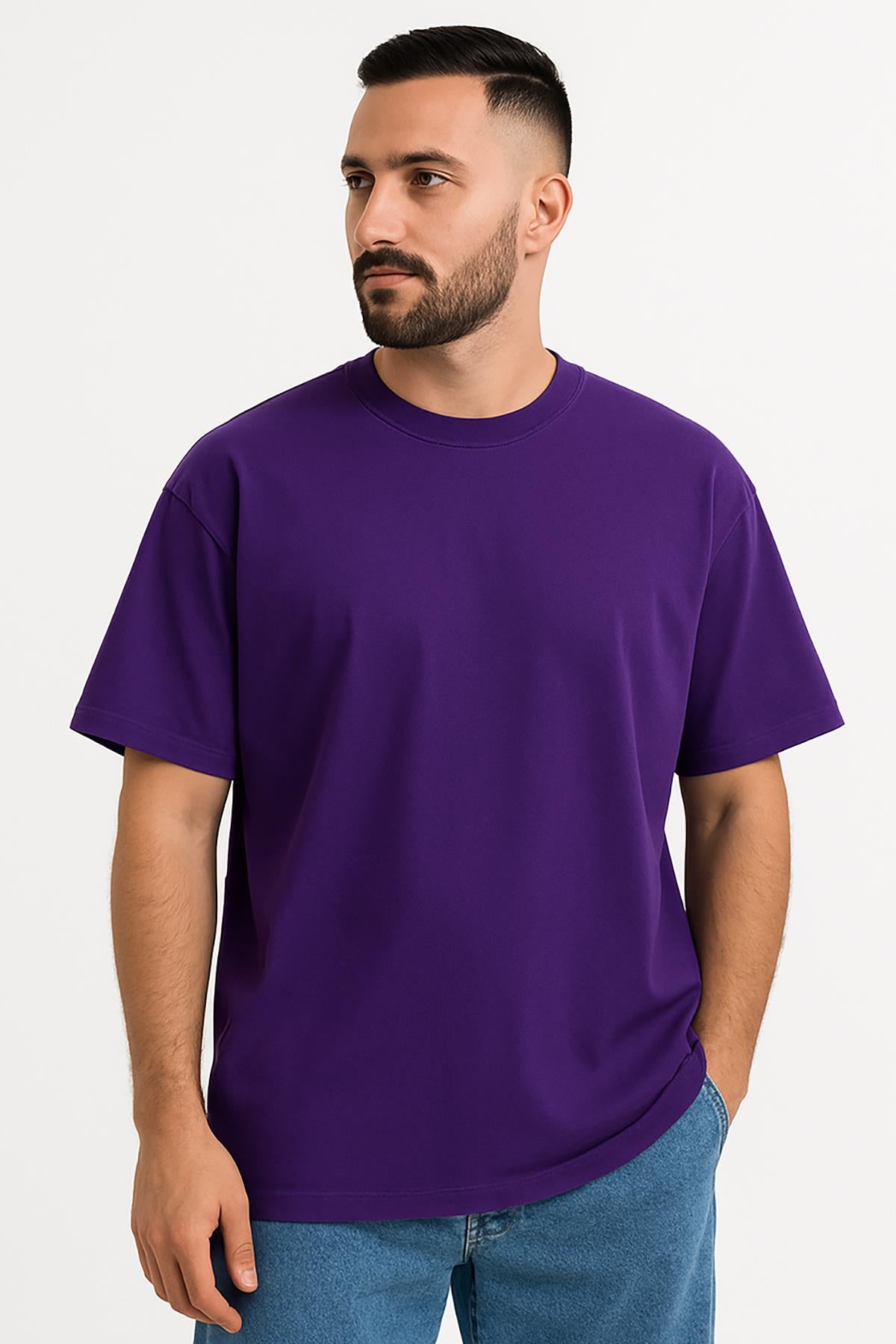 Erkek Oversize Tshirt (Bol Kalıp) Premium Kalite Düz Model - Mor