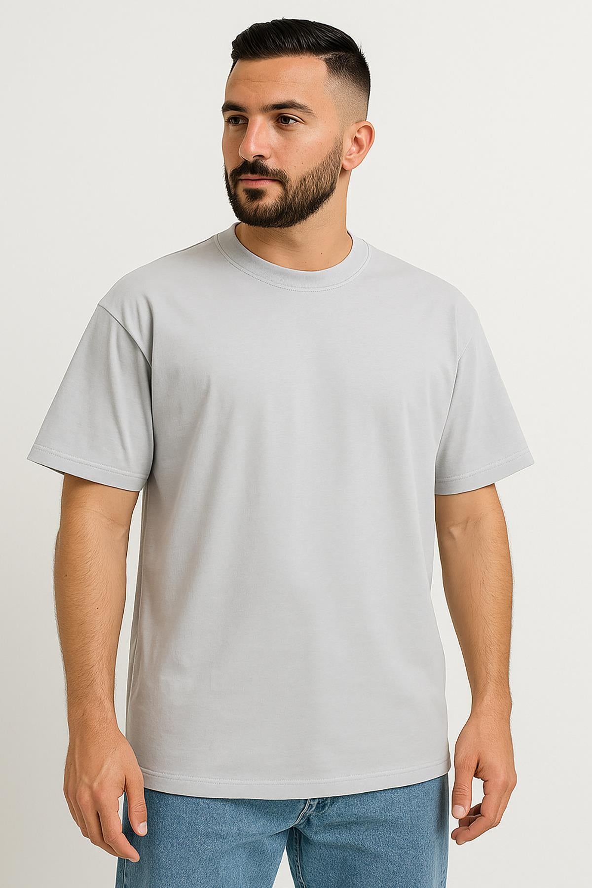 Erkek Oversize Tshirt (Bol Kalıp) Premium Kalite Düz Model - Gri