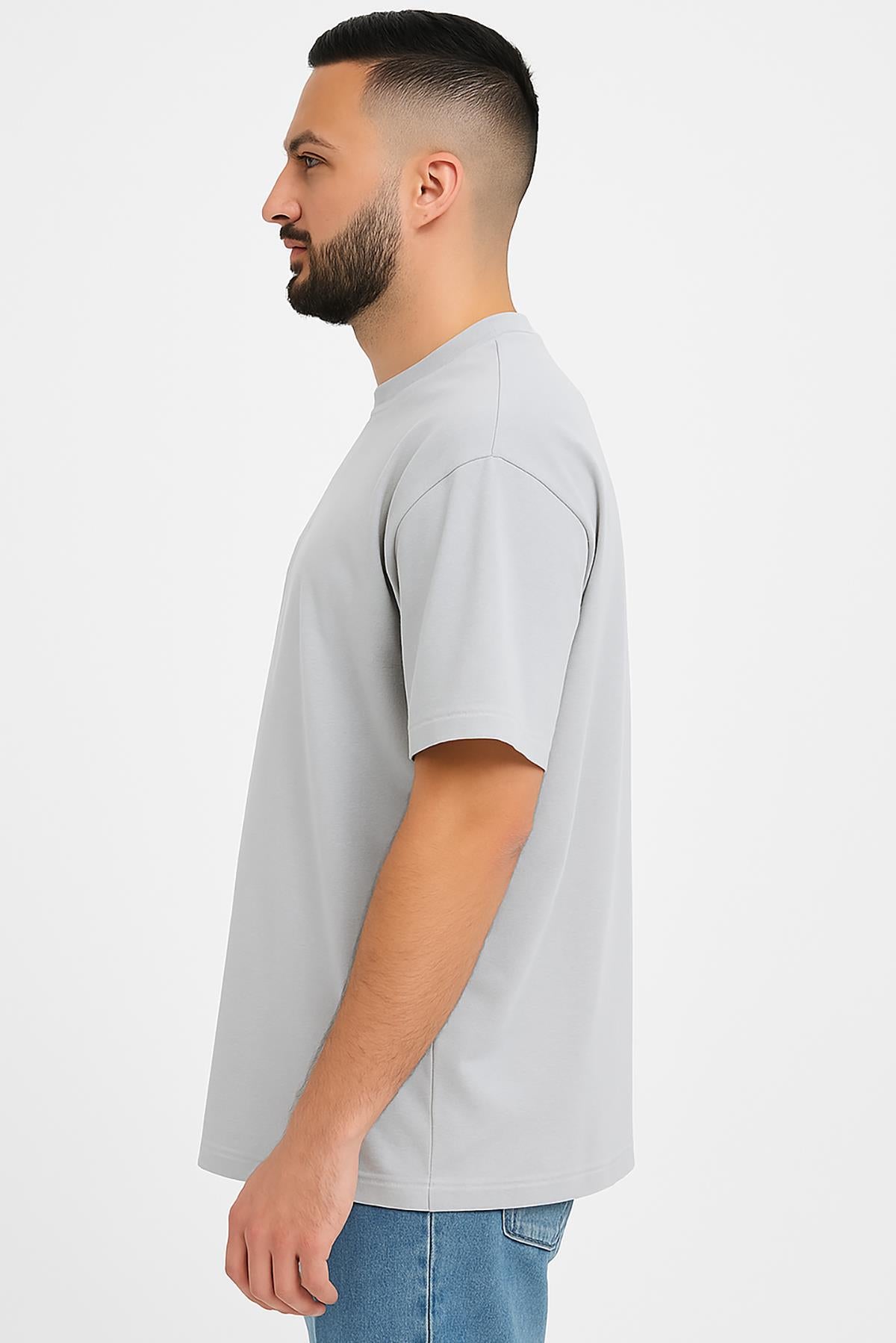Erkek Oversize Tshirt (Bol Kalıp) Premium Kalite Düz Model - Gri
