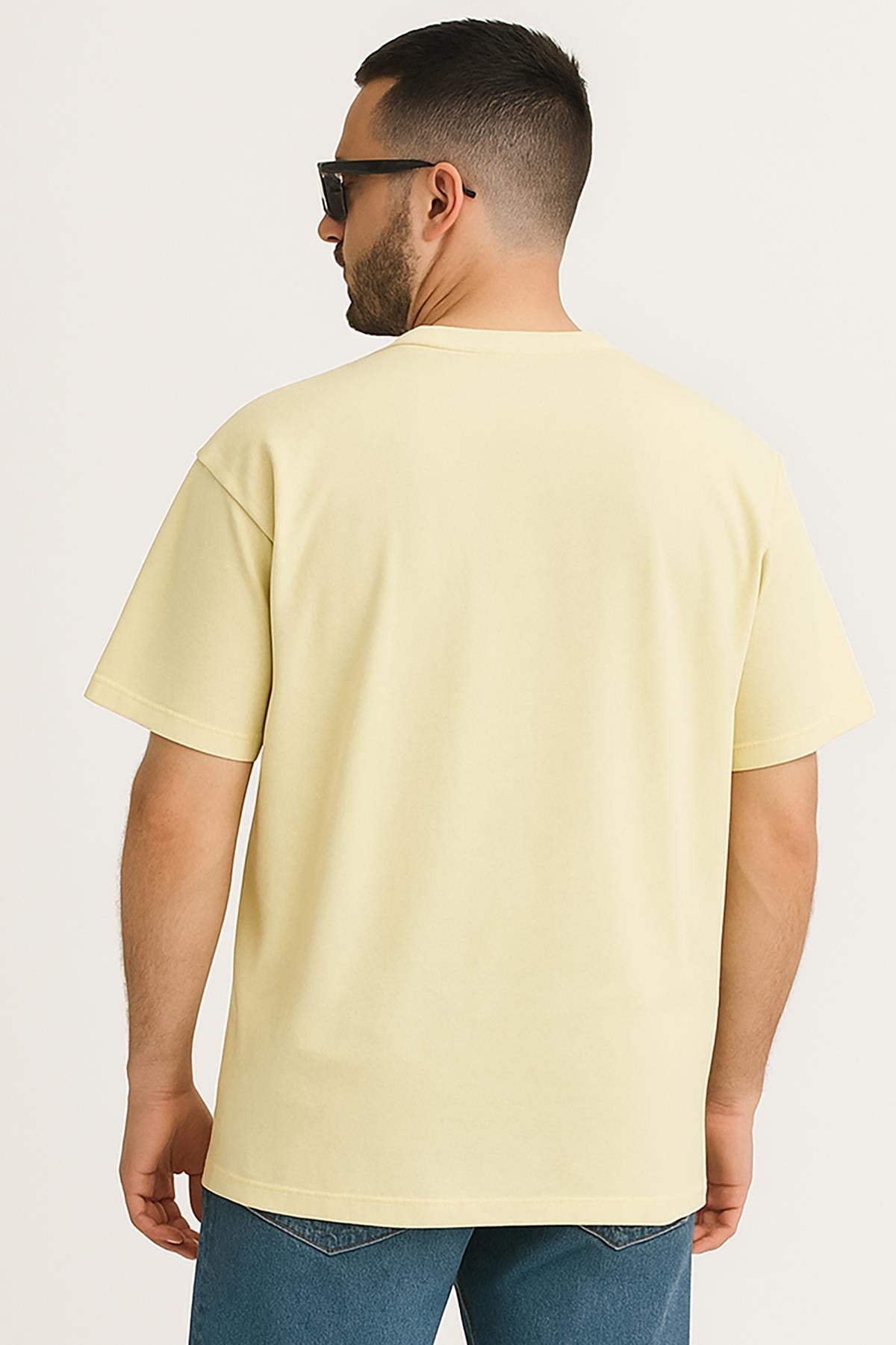 Erkek Oversize Tshirt (Bol Kalıp) Premium Kalite Düz Model - Sarı
