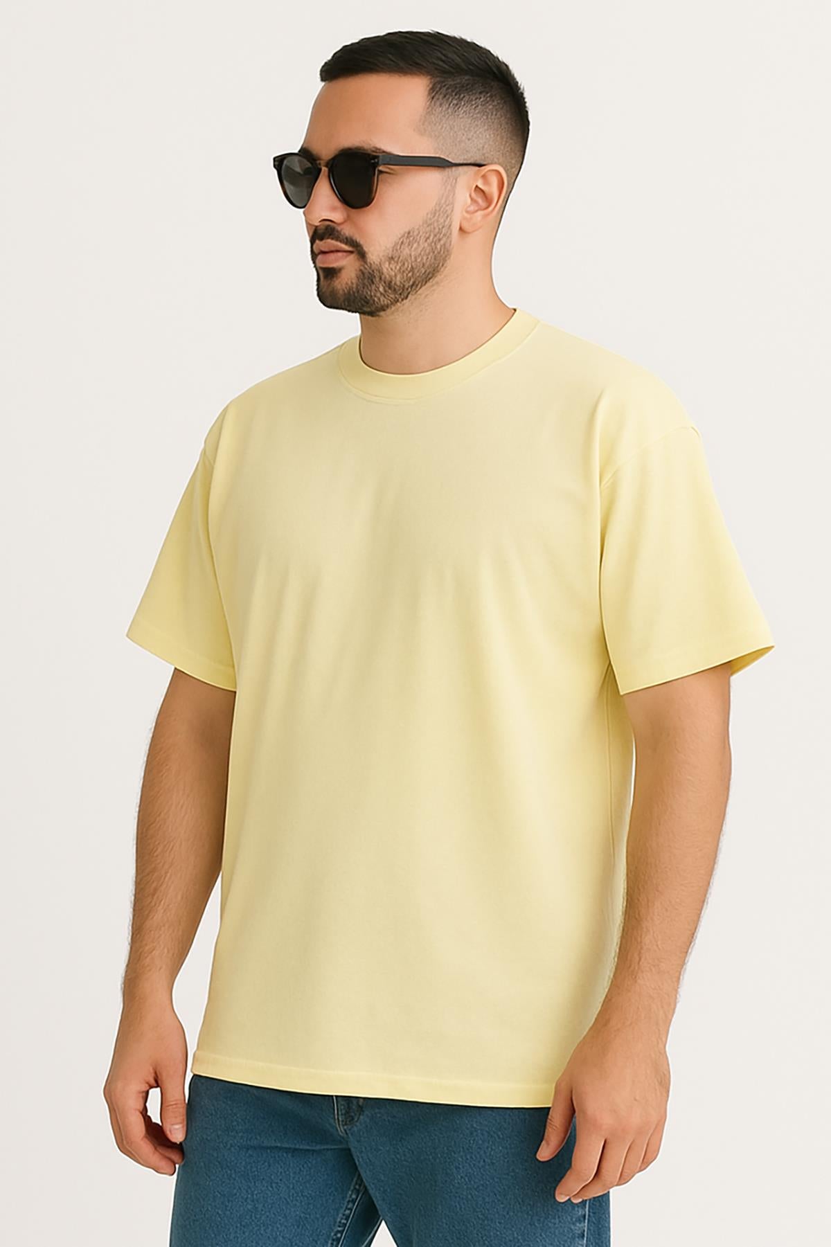 Erkek Oversize Tshirt (Bol Kalıp) Premium Kalite Düz Model - Sarı
