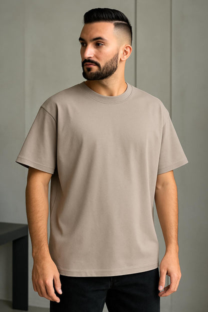 Erkek Oversize Tshirt (Bol Kalıp) Premium Kalite Düz Model - Açık Kahve