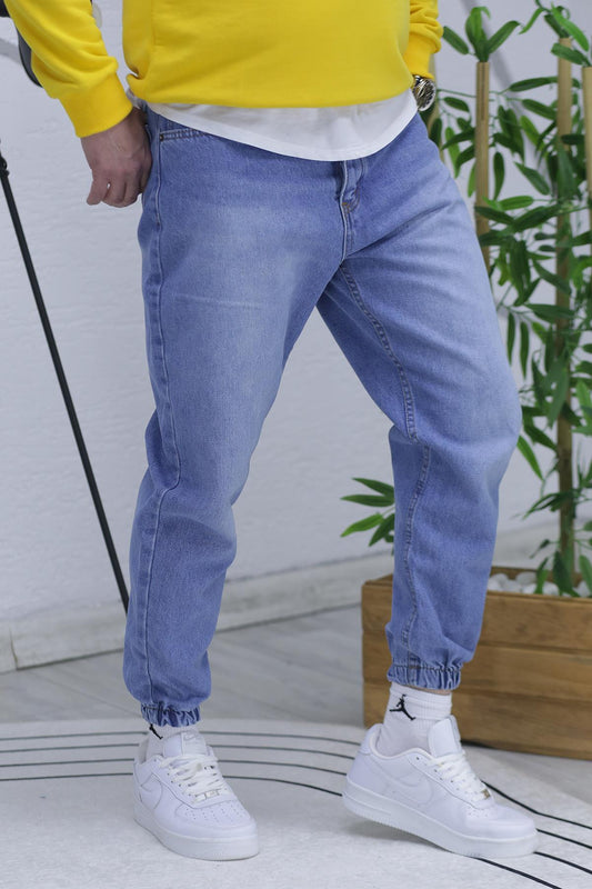 Erkek Paçası Lastikli Boyfriend Kot Pantalon 656 - Mavi