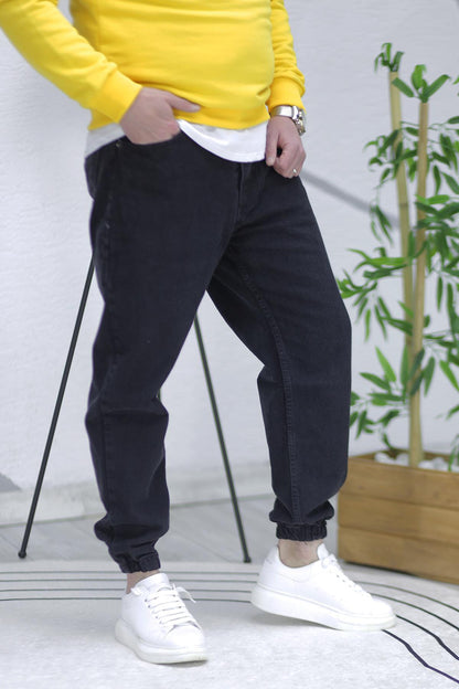 Erkek Paçası Lastikli Boyfriend Kot Pantalon 656 - Siyah