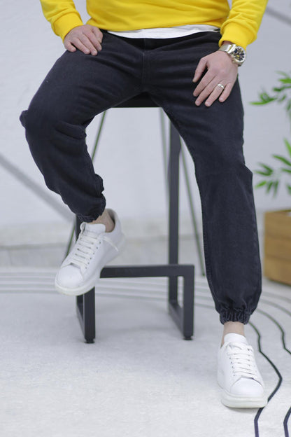 Erkek Paçası Lastikli Boyfriend Kot Pantalon 656 - Siyah