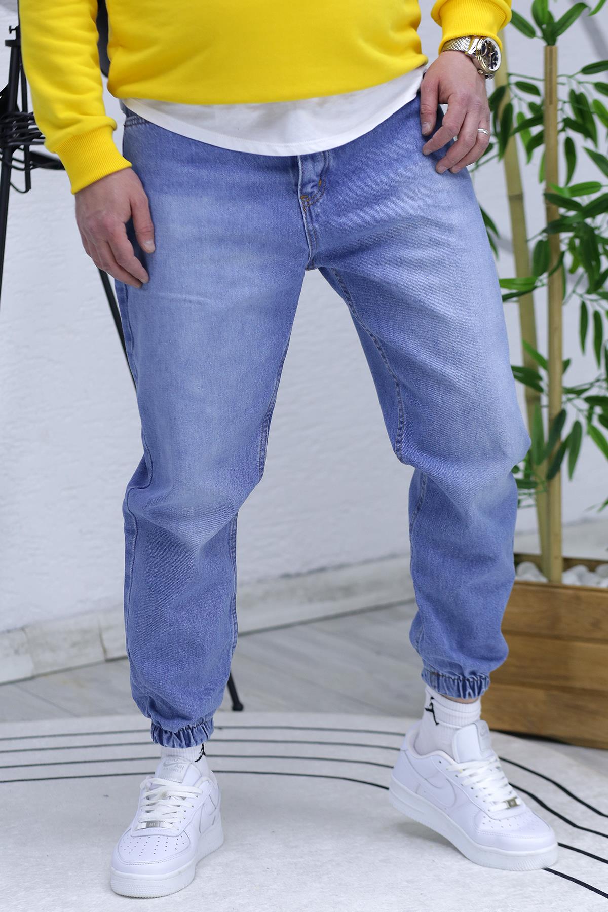 Erkek Paçası Lastikli Boyfriend Kot Pantalon 656 - Mavi