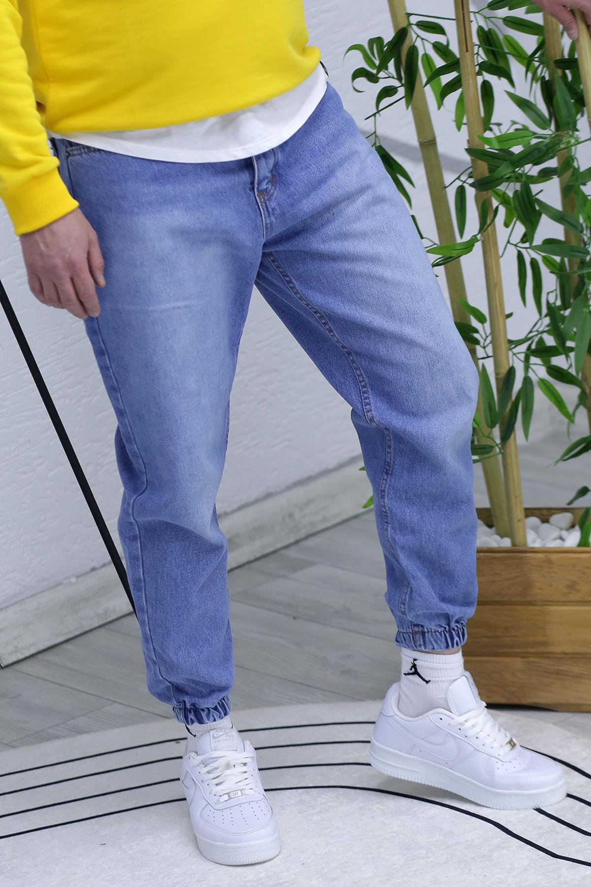Erkek Paçası Lastikli Boyfriend Kot Pantalon 656 - Mavi