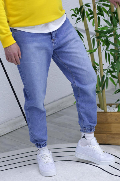 Erkek Paçası Lastikli Boyfriend Kot Pantalon 656 - Mavi