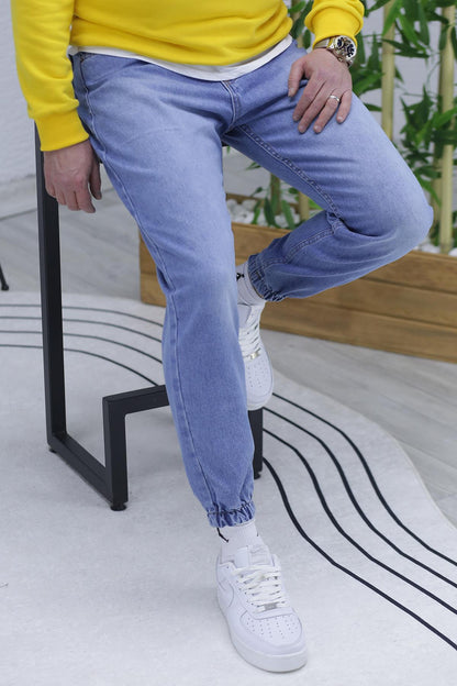 Erkek Paçası Lastikli Boyfriend Kot Pantalon 656 - Mavi