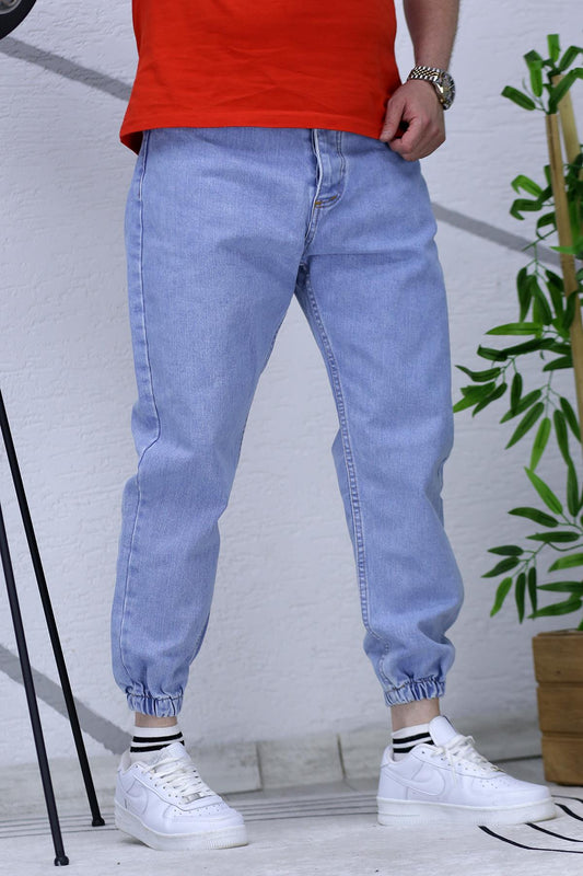 Erkek Paçası Lastikli Boyfriend Kot Pantalon 656 - Açık Mavi