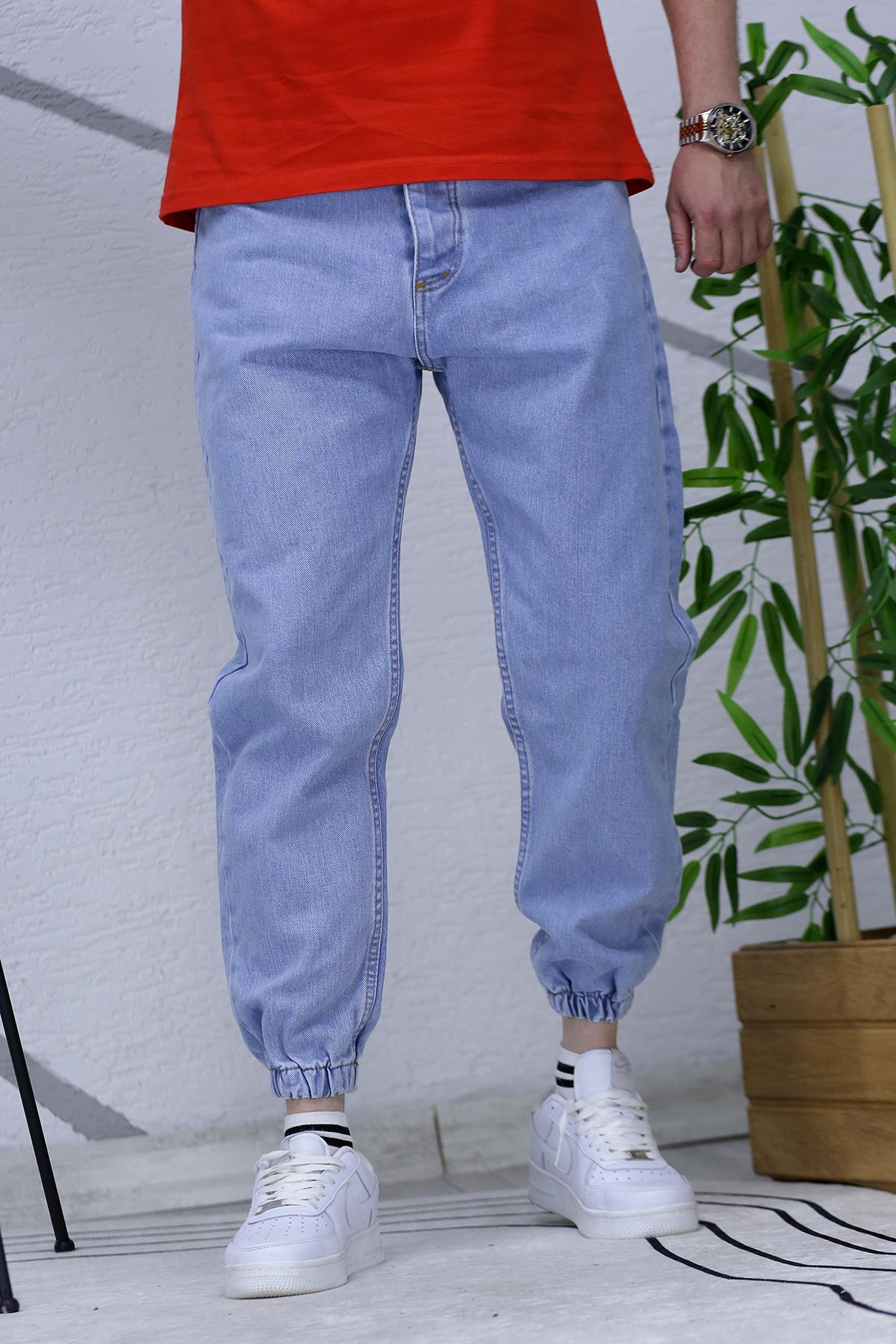 Erkek Paçası Lastikli Boyfriend Kot Pantalon 656 - Açık Mavi