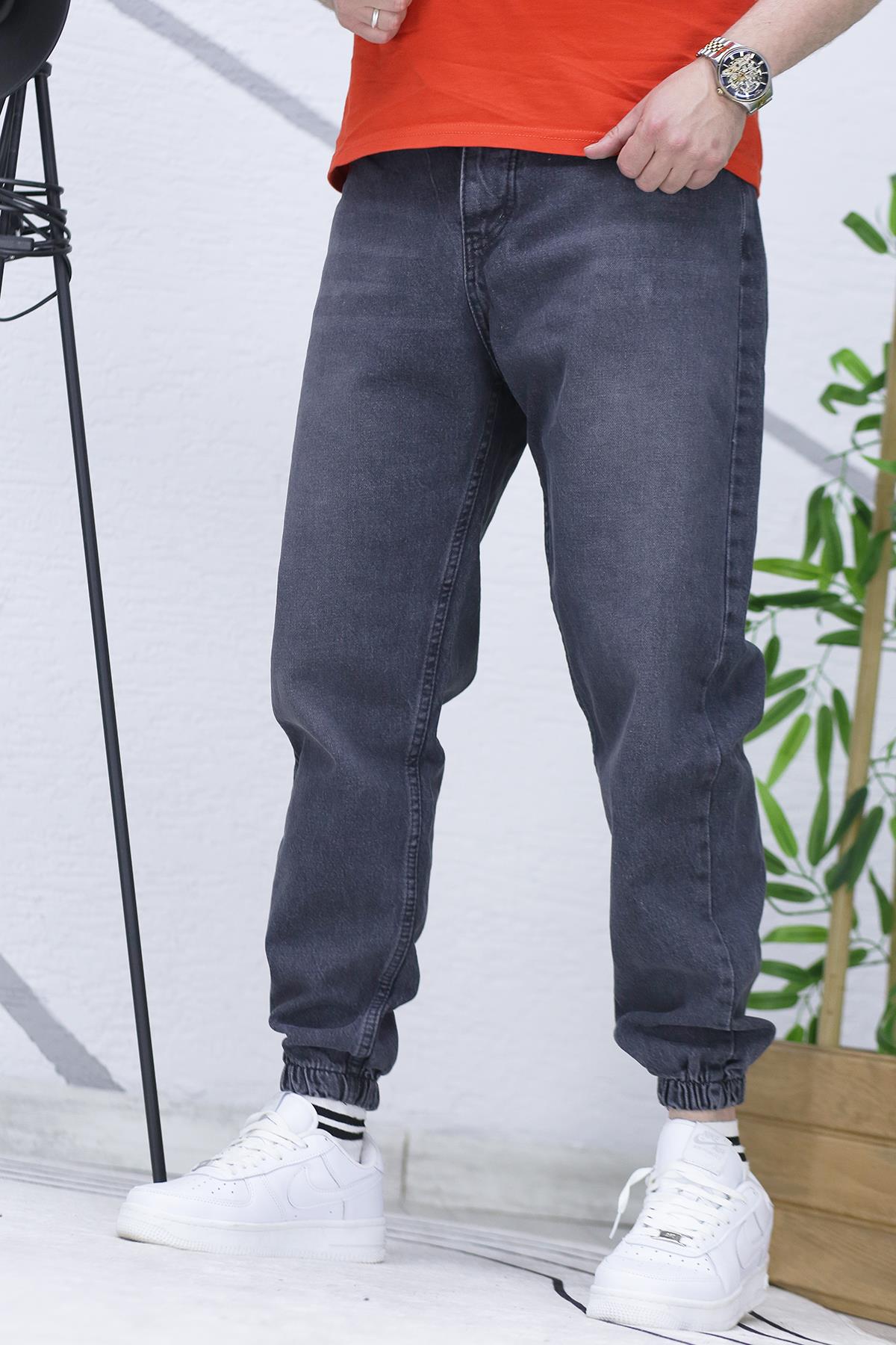 Erkek Paçası Lastikli Boyfriend Kot Pantalon 656 - Füme