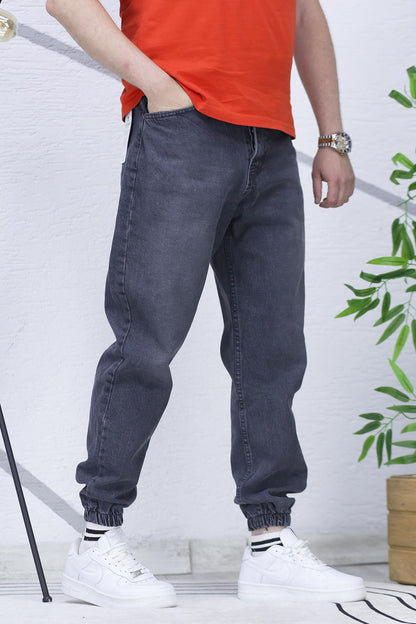 Erkek Paçası Lastikli Boyfriend Kot Pantalon 656 - Füme
