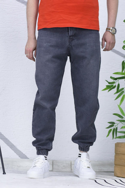 Erkek Paçası Lastikli Boyfriend Kot Pantalon 656 - Füme