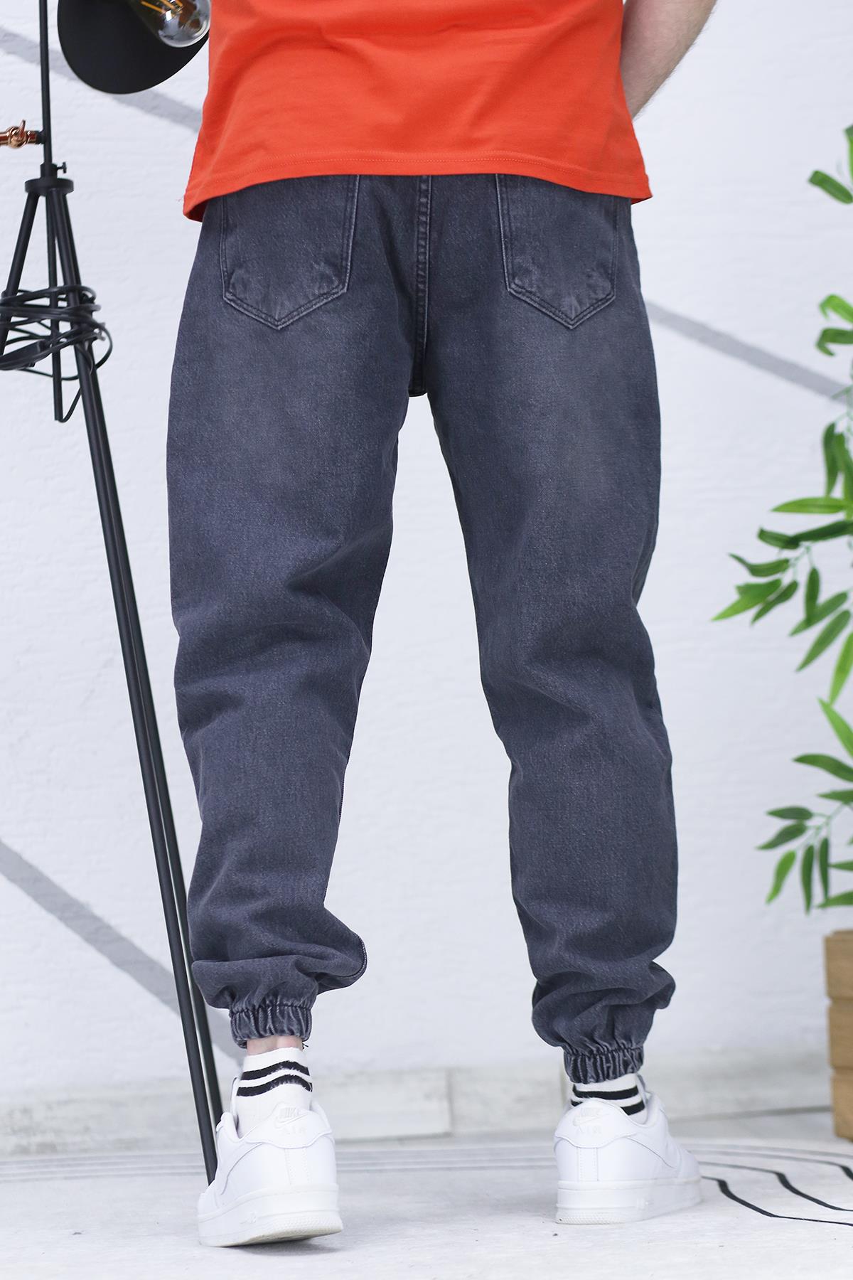 Erkek Paçası Lastikli Boyfriend Kot Pantalon 656 - Füme