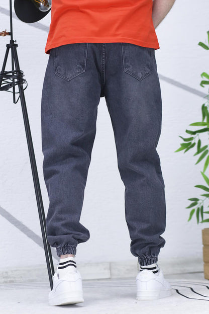 Erkek Paçası Lastikli Boyfriend Kot Pantalon 656 - Füme