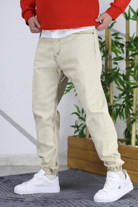 Erkek Paçası Lastikli Boyfriend Kot Pantalon 656 - Bej