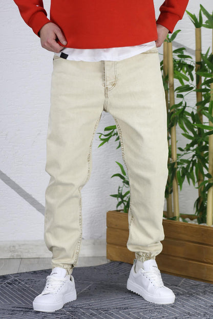 Erkek Paçası Lastikli Boyfriend Kot Pantalon 656 - Bej