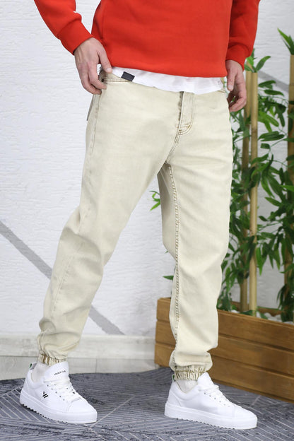 Erkek Paçası Lastikli Boyfriend Kot Pantalon 656 - Bej