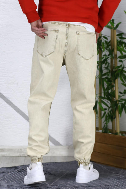 Erkek Paçası Lastikli Boyfriend Kot Pantalon 656 - Bej