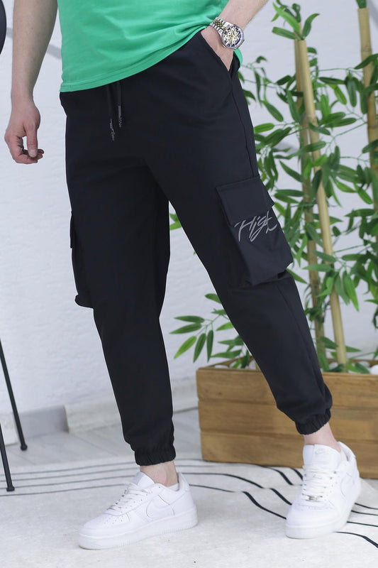 Erkek Paçası Lastikli Cep Detaylı Kargo Pantolon 13 - Siyah