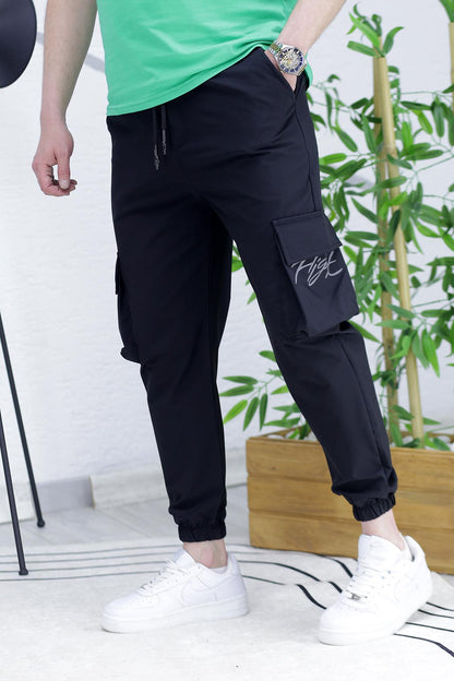 Erkek Paçası Lastikli Cep Detaylı Kargo Pantolon 13 - Siyah