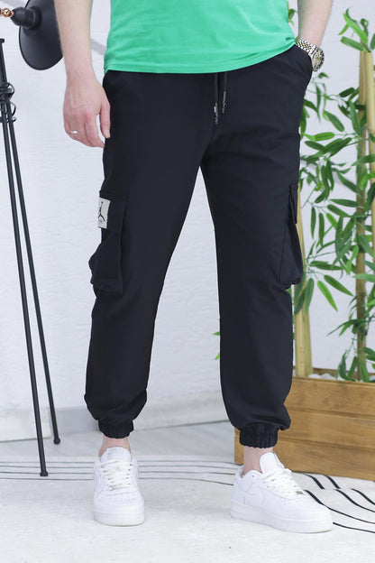 Erkek Paçası Lastikli Cep Detaylı Kargo Pantolon 13 - Siyah