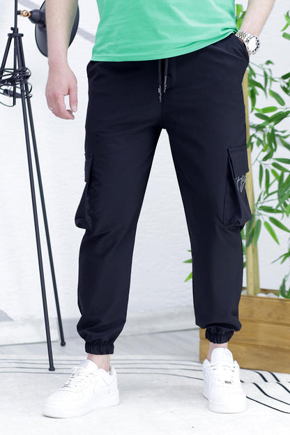 Erkek Paçası Lastikli Cep Detaylı Kargo Pantolon 13 - Siyah