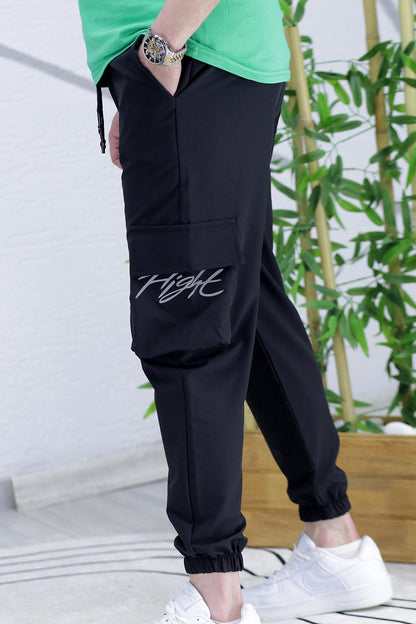 Erkek Paçası Lastikli Cep Detaylı Kargo Pantolon 13 - Siyah