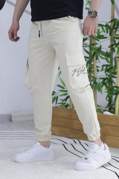 Erkek Paçası Lastikli Cep Detaylı Kargo Pantolon 13 - Bej