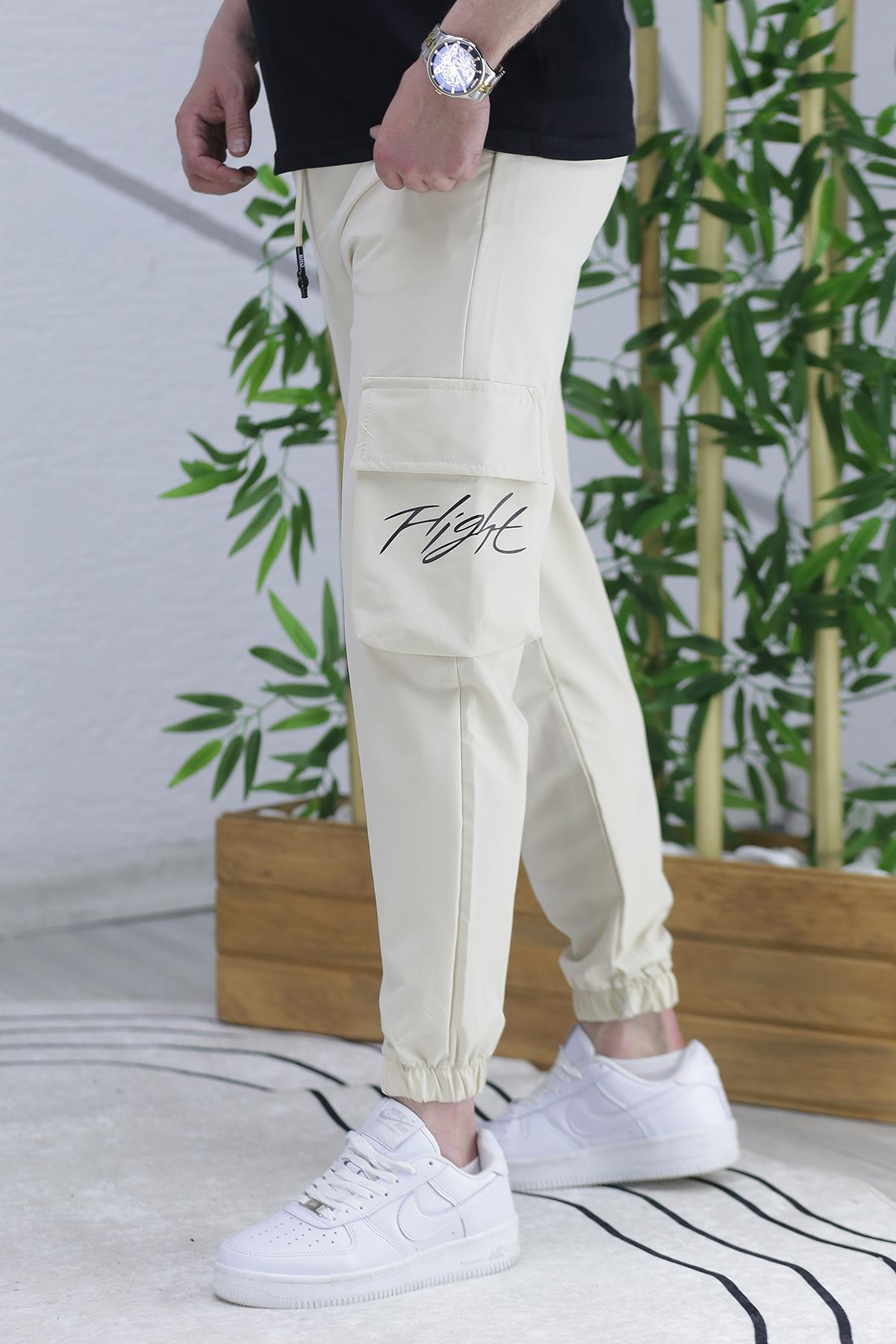 Erkek Paçası Lastikli Cep Detaylı Kargo Pantolon 13 - Bej