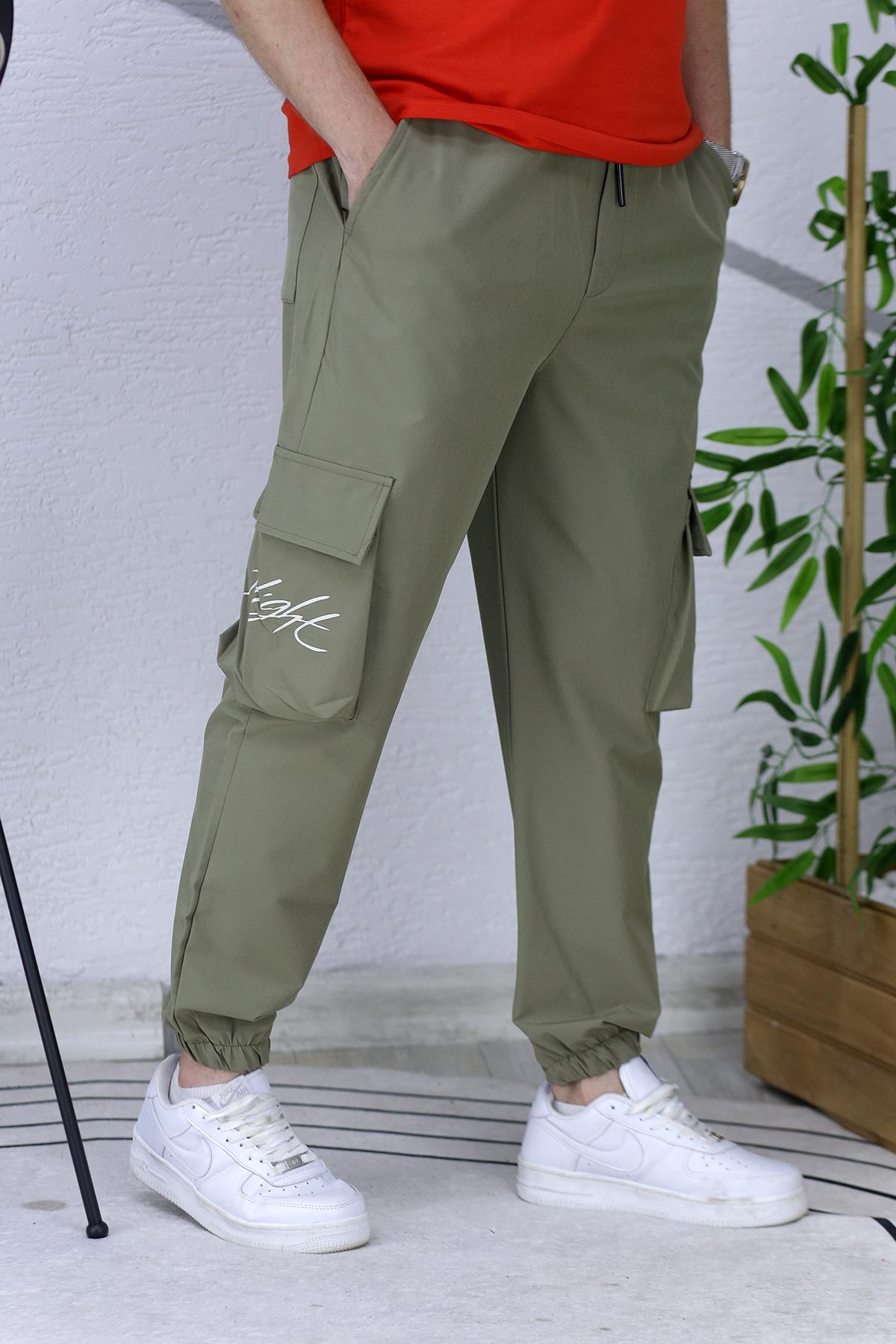 Erkek Paçası Lastikli Cep Detaylı Kargo Pantolon 13 - Haki Yeşil