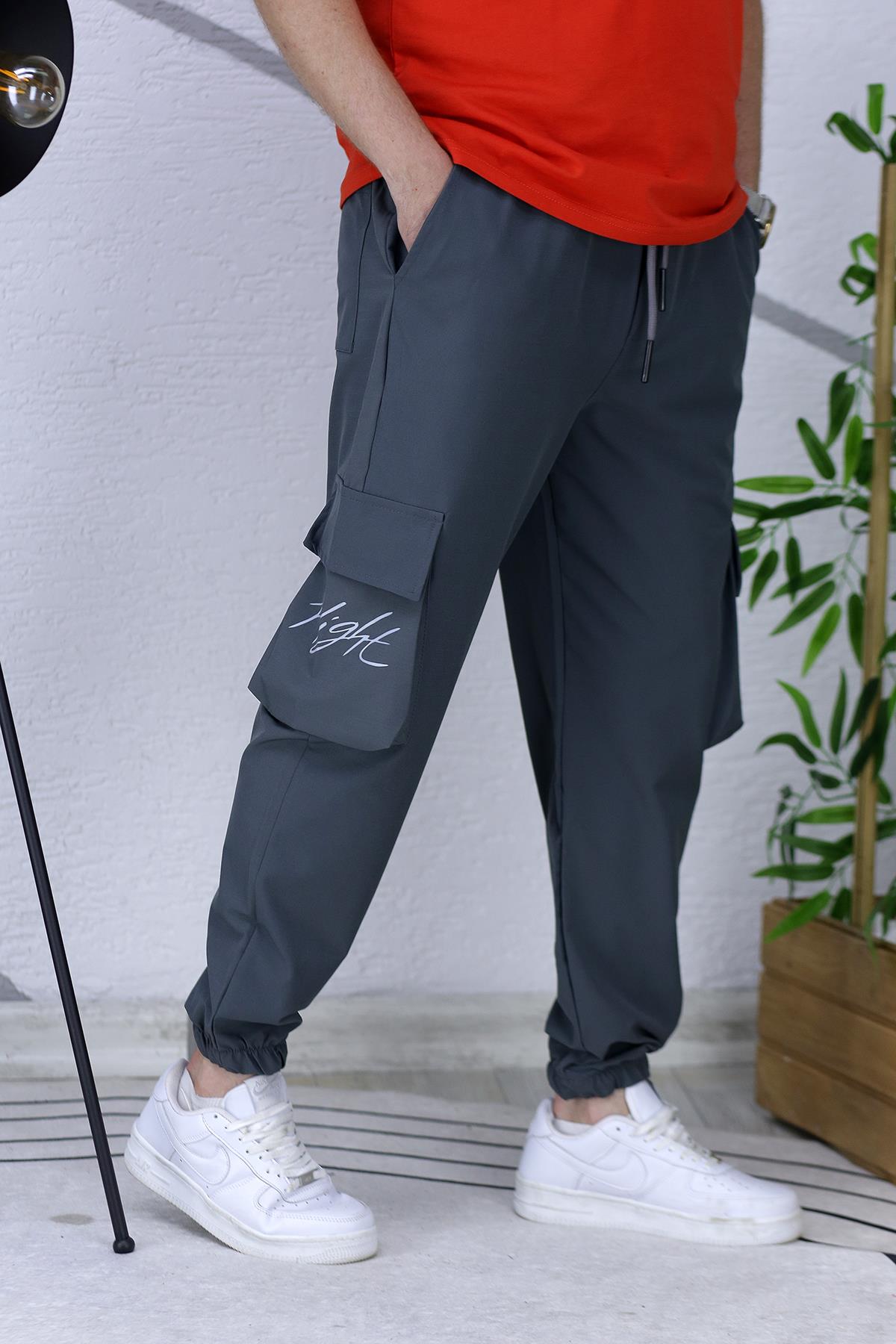 Erkek Paçası Lastikli Cep Detaylı Kargo Pantolon 13 - Antrasit