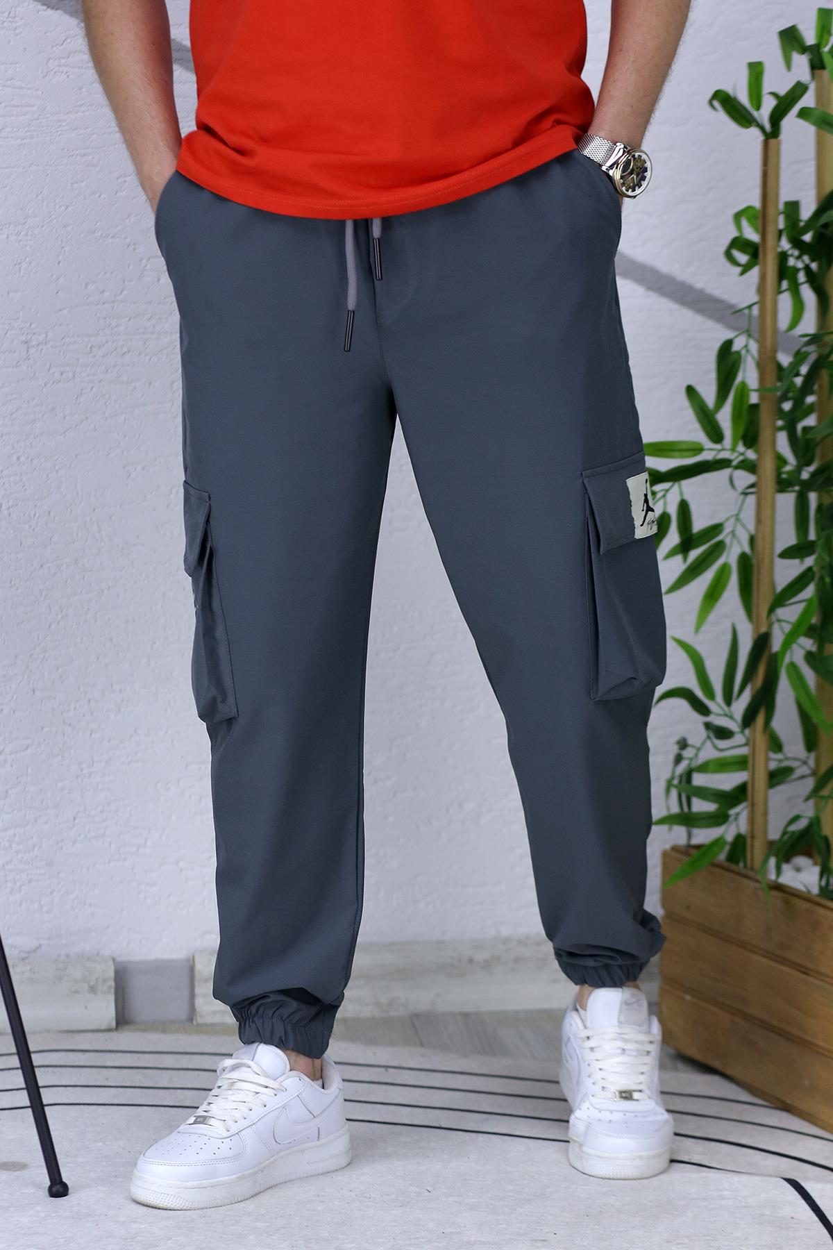 Erkek Paçası Lastikli Cep Detaylı Kargo Pantolon 13 - Antrasit