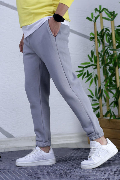 Erkek paçası lastikli Şardonlu Üç İplik Eşofman Altı Süper Kalite - Koyu Gri