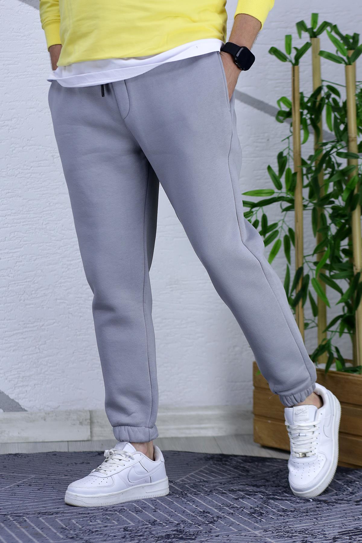 Erkek paçası lastikli Şardonlu Üç İplik Eşofman Altı Süper Kalite - Koyu Gri