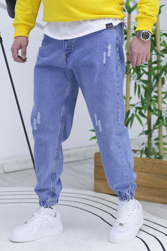 Erkek Paçası Lastikli Tırnaklı Boyfiren Kot Pnt. 646 - Mavi