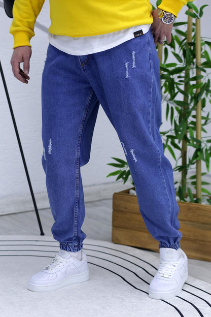 Erkek Paçası Lastikli Tırnaklı Boyfiren Kot Pnt. 646 - Koyu Mavi