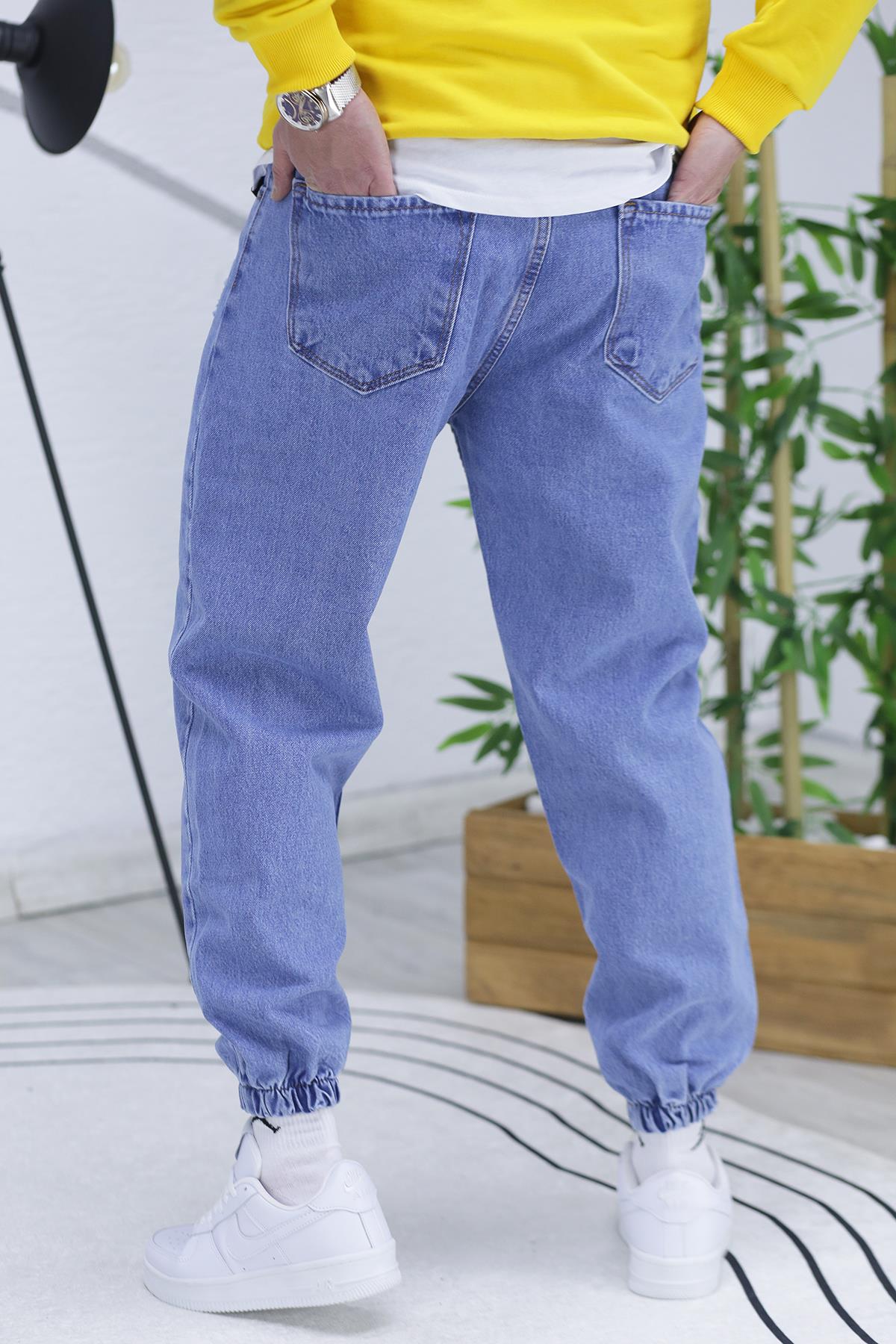 Erkek Paçası Lastikli Tırnaklı Boyfiren Kot Pnt. 646 - Mavi