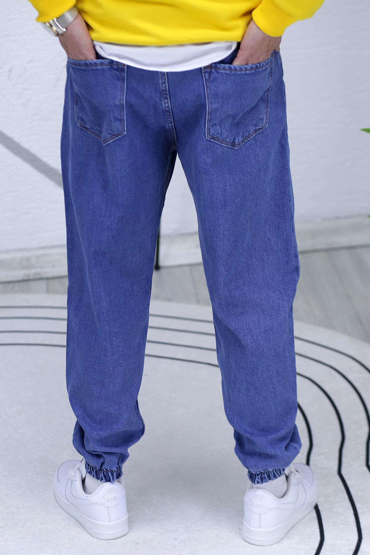 Erkek Paçası Lastikli Tırnaklı Boyfiren Kot Pnt. 646 - Koyu Mavi
